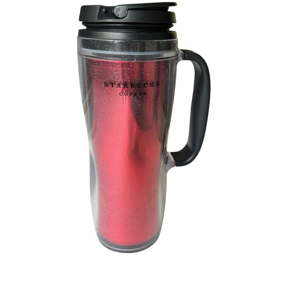 Starbucks Red Glitter Sparkle Tumbler Travel Mug Cup with Black LID 16 oz Hombre
